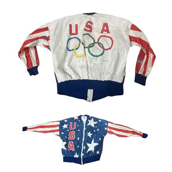 Vintage USA Olympic Tyvek Windbreaker Jacket Zip Up Paper Jacket / XL - - Picture 1 of 4